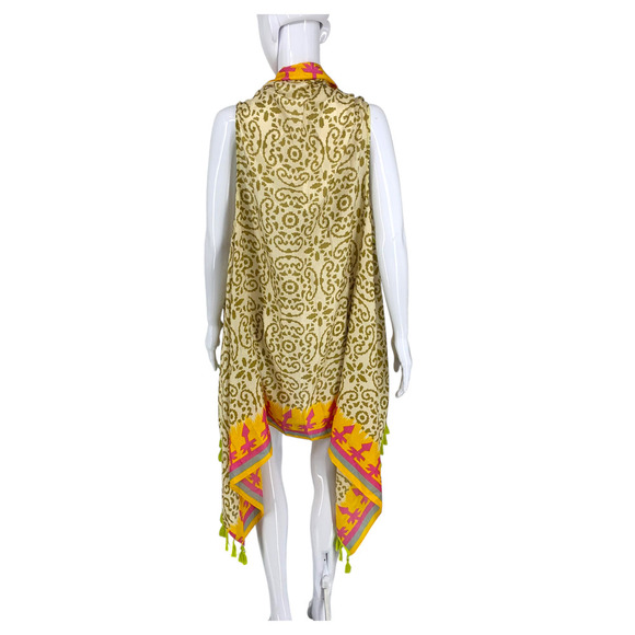 Soft Surroundings Women's O/S Flowy Neon Printed Fringe Tassel Vest Cruise Beach - Picture 6 of 8